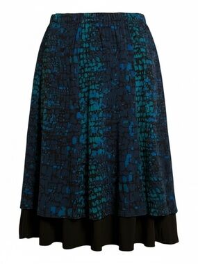 TravelSmith abstract Pull-On‎ dual Layered flowy Summer Ruffle midi skirt Small